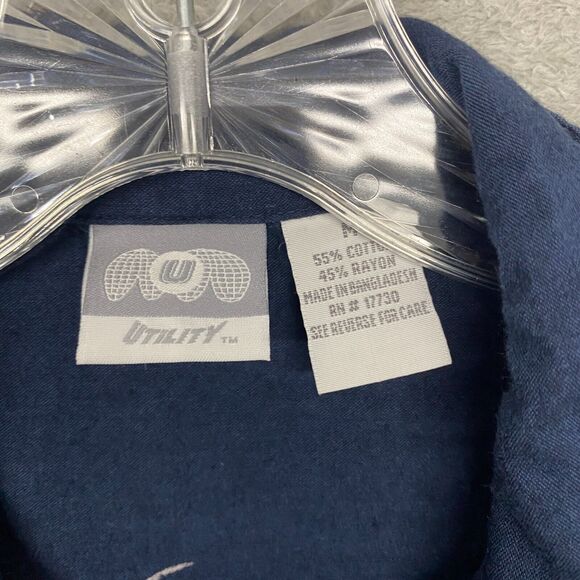 Utility Shirt Mens Medium Blue Dragon Camp Button Up‎ Cotton Short Sleeve Casual - Picture 2 of 6